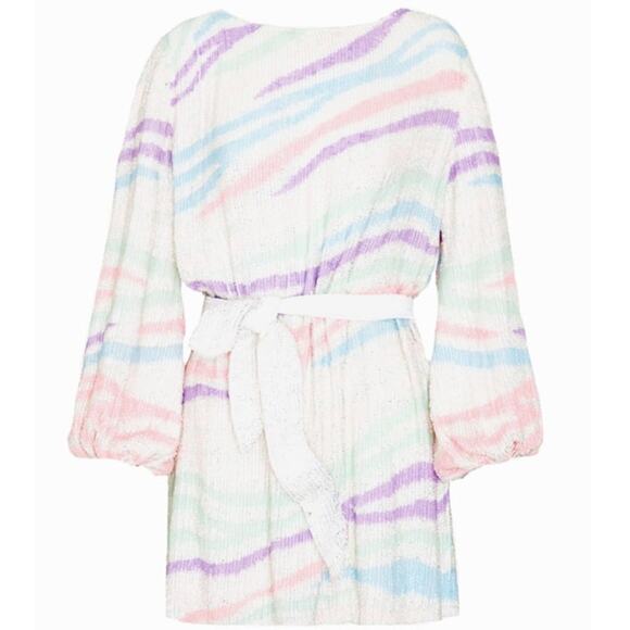 Retrofête Pastel Rainbow Zebra Sequin Grace Mini Dress Size XS